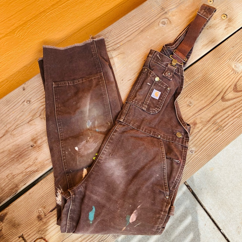 Women’s Carhartt distressed sandstone overalls